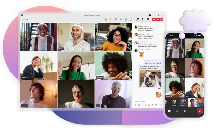 Microsoft Teams – Kollaboration und Kommunikation in Echtzeit Benutzeroberfläche von Microsoft Teams zur Teamkommunikation, Videokonferenzen und Zusammenarbeit in Microsoft 365