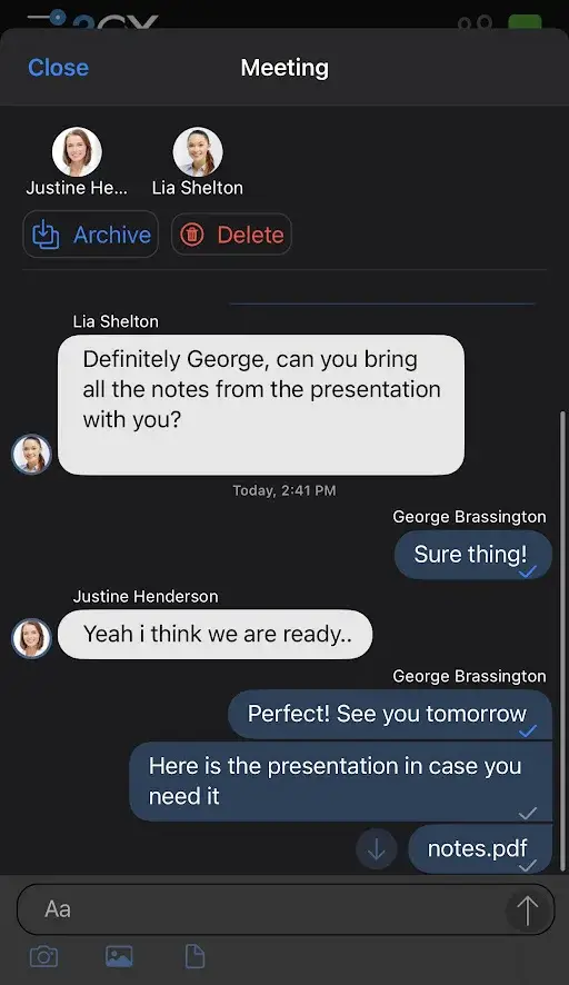 3CX Gruppenchat – Effiziente Teamkommunikation in Echtzeit Darstellung des 3CX Gruppenchats mit mehreren Teilnehmern zur internen Kommunikation und Zusammenarbeit innerhalb der Telefonanlage