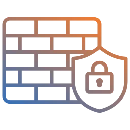 Firewall für moderne Netzwerkschutzlösungen Icon mit stilisierter Backsteinmauer und Schild mit Vorhängeschloss, als visuelle Darstellung einer Next-Generation Firewall zur Absicherung der IT-Infrastruktur gegen Cyberbedrohungen