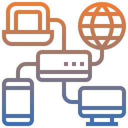 Symbolisches Netzwerk-Icon mit Fokus auf strukturierte, ausfallsichere und leistungsstarke Unternehmensnetzwerke inklusive Planung, Implementierung und Monitoring