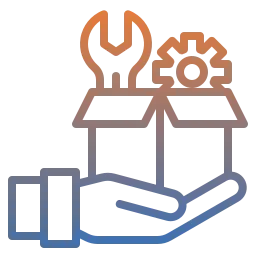 Icon für Managed Services mit Hand, Werkzeug und Zahnrad, symbolisiert IT-Support, Systempflege und proaktive Überwachung für Unternehmen