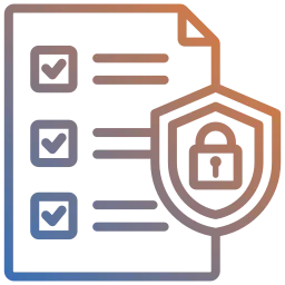 Security Audit – IT-Sicherheitsaudit zur Identifikation von Schwachstellen und Risiken Icon mit Checkliste und Schild als Symbol für Sicherheitsaudit und Schwachstellenanalyse