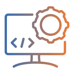 Icon mit Monitor und Zahnrad, steht für individuelle IT-Sonderlösungen, Prozessintegration und maßgeschneiderte Systementwicklung
