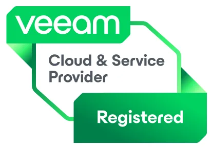 Veeam-Partnerlogo für Cloud & Service Provider mit dem Status „Registered“ als Nachweis für autorisierte Backup- und Cloud-Dienstleistungen