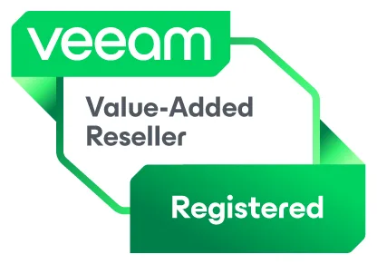 Veeam-Partnerlogo für Value-Added Reseller mit dem Status „Registered“ für autorisierte Beratung und Vertrieb von Veeam-Lösungen