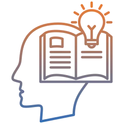 Icon eines Kopfes mit Buch und leuchtender Glühbirne als Symbol für IT-Expertise, Branchenerfahrung und individuelle Beratung für Unternehmen