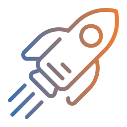 Icon mit aufsteigender Rakete als Symbol für technologischen Fortschritt, Innovationskraft und strategischen IT-Einsatz zur Erzielung von Wettbewerbsvorteilen