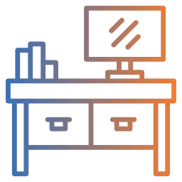 Schreibtisch-Icon mit Monitor als Symbol für moderne Arbeitsplatzlösungen im Rahmen von Managed Services und Managed Workplace zur effizienten Geräteverwaltung und IT-Arbeitsplatzausstattung