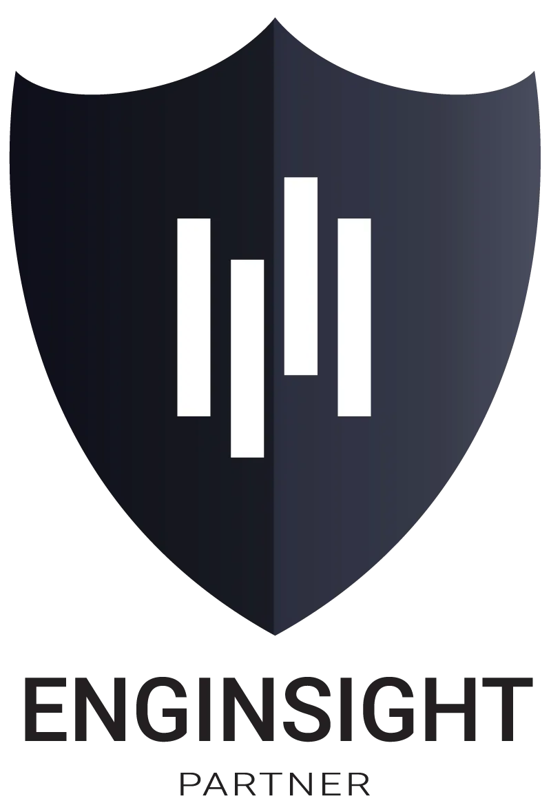 Schwarzes Enginsight Partnerlogo mit Schildsymbol und vertikalen Balken – offizieller Hinweis auf Registered Partnerstatus