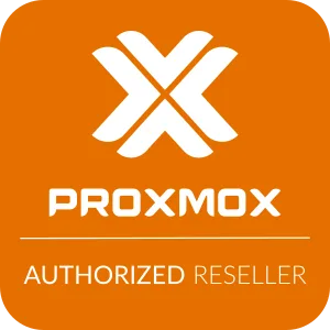 Proxmox Authorized Reseller Logo als Nachweis für zertifizierte Partnerschaft und autorisierten Vertrieb von Proxmox Virtualisierungslösungen