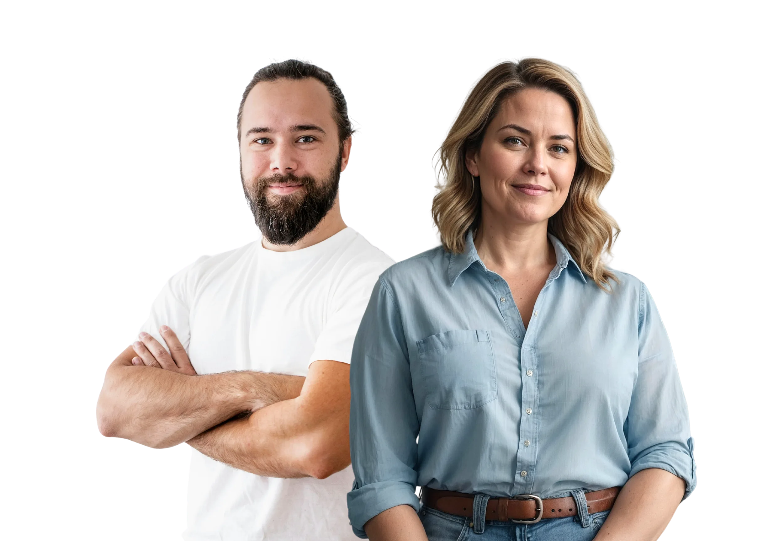 Zwei freundliche IT-Fachkräfte symbolisieren Teamgeist und Beratungskompetenz im Mittelstand